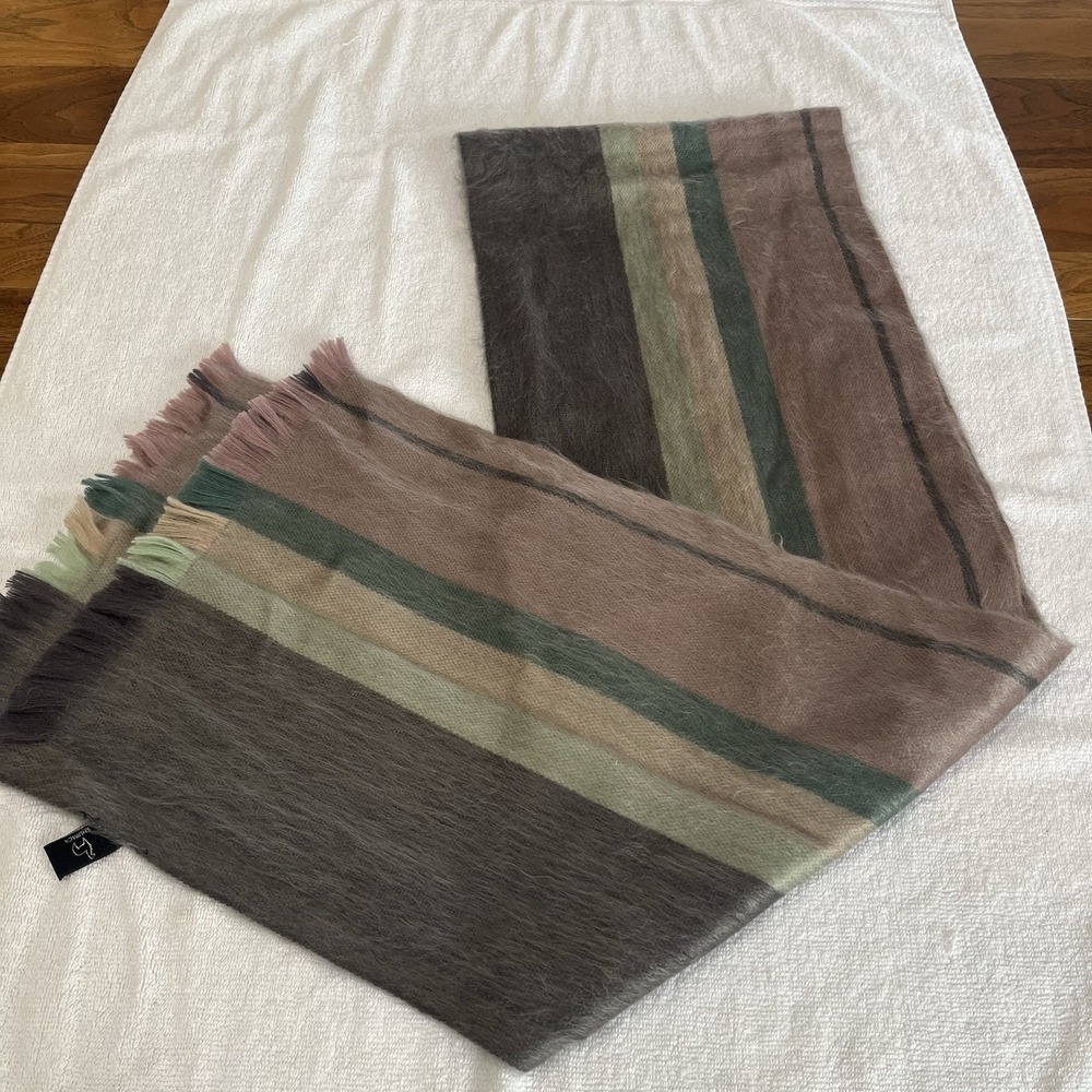 Shupaca 80% Alpaca Neutral‎ Stripe Handmade Scarf Brown Cozy